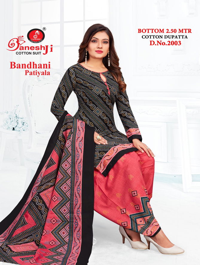 Ganeshji Bandhani Patiyala 2 Fancy Regular Wear Printed Cotton Dress Material Collection